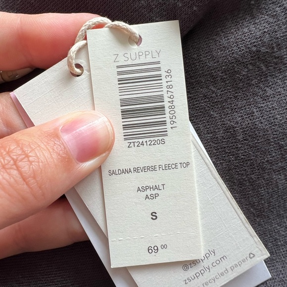 NWT Z Supply Dark Grey Crewneck Fleece Top - Picture 3 of 8